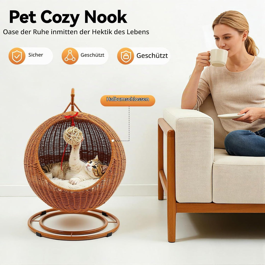 Katzenschaukel - Hängesessel für Katzen, KatzenhäNgematte, Rattan äHnliche HäNgekorb-KatzenhöHle, Fr