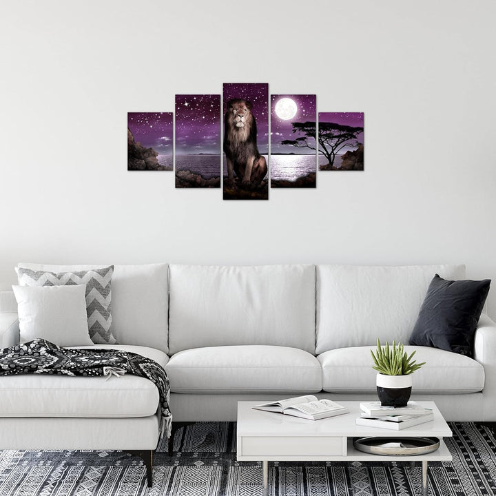 Runa Art Wandbilder Afrika Löwe 5 Teilig Bild auf Vlies Leinwand Deko Wohnzimmer Schlafzimmer Mond L