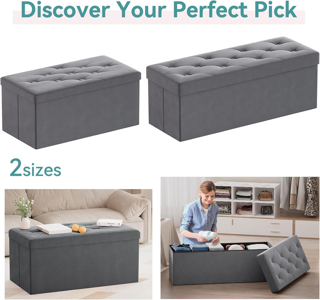 BRIAN & DANY Sitzbank mit Stauraum, Faltbar Sitzhocker Truhen Aufbewahrungsbox aus Samt, 76 x 38 x 3