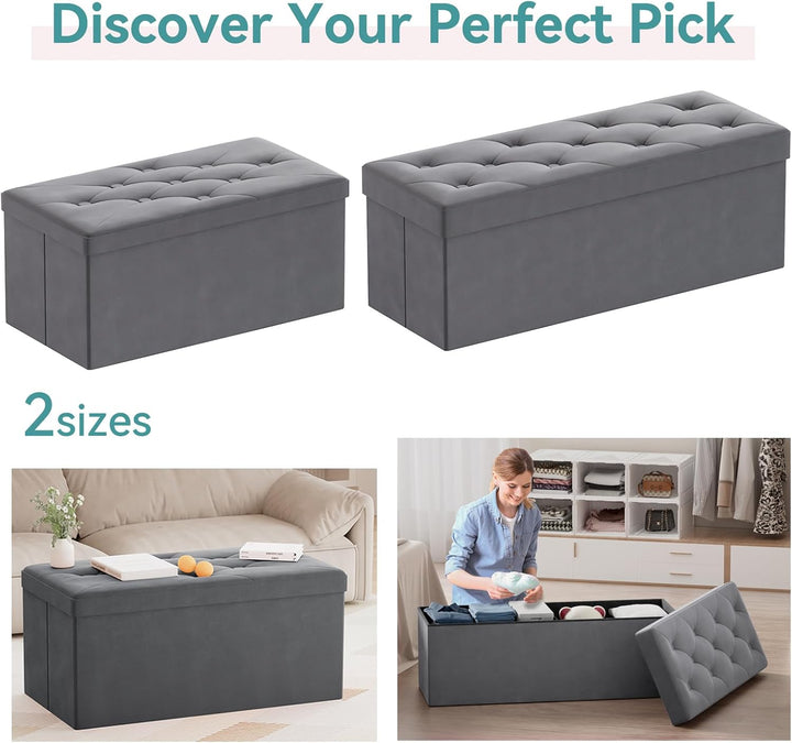 BRIAN & DANY Sitzbank mit Stauraum, Faltbar Sitzhocker Truhen Aufbewahrungsbox aus Samt, 76 x 38 x 3