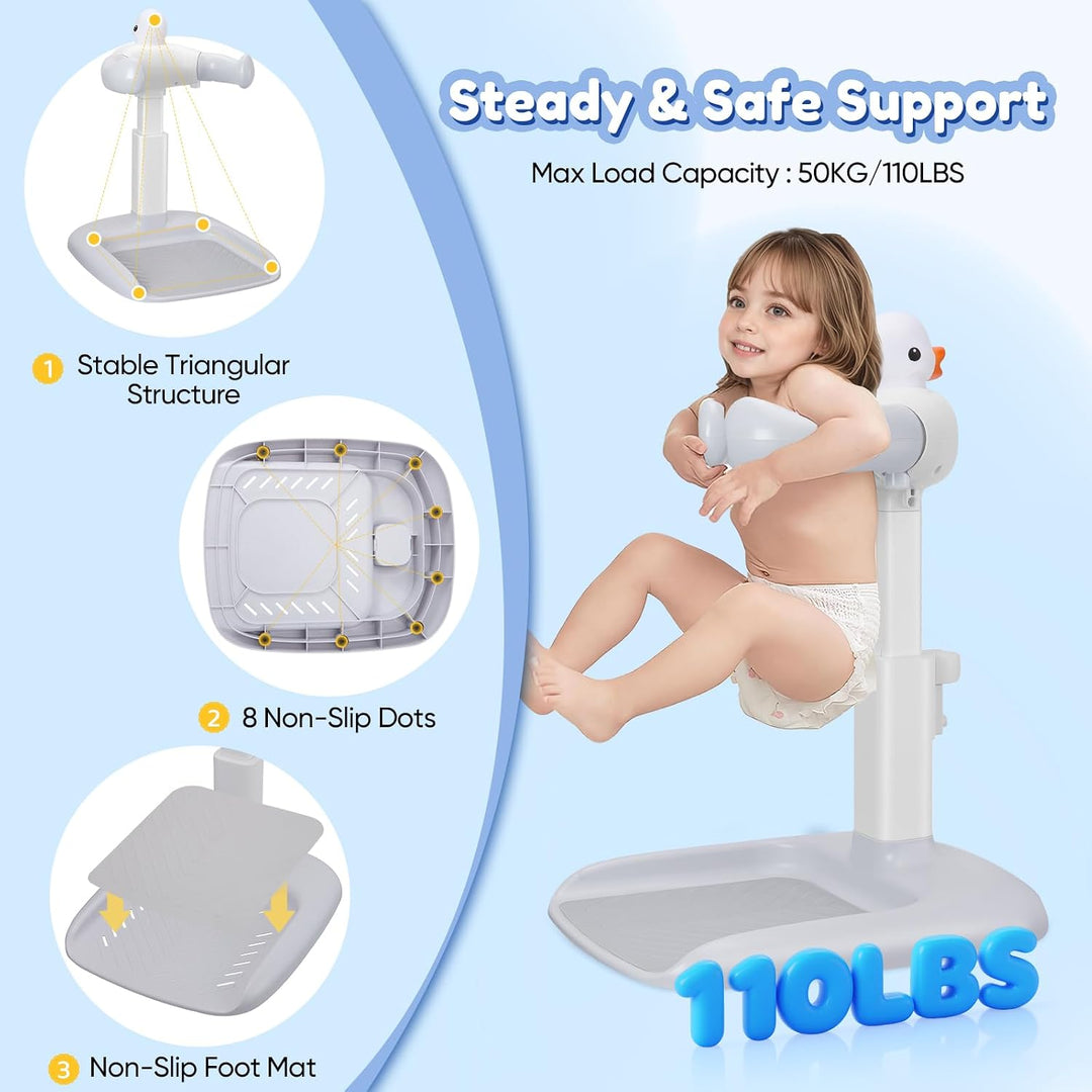 Baby Dusche Ständer, Einstellbarer Duschständer Kind mit Duschsitz &amp; Antirutsch-Basis, Baby Badewann