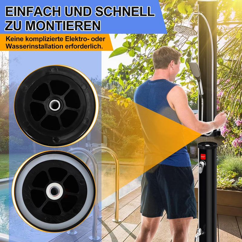 Randaco Solardusche Solar Gartendusche warmes Wasser Bis Zu 60°C Ohne Stromanschluss Pooldusche Camp