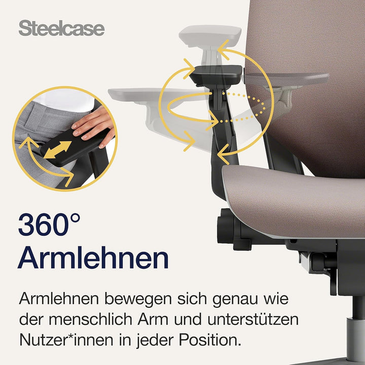 Steelcase Gesture Ergonomischer Bürostuhl mit 360° Armlehnen, 3D-Live Back Lumbalstütze, anpassbarer