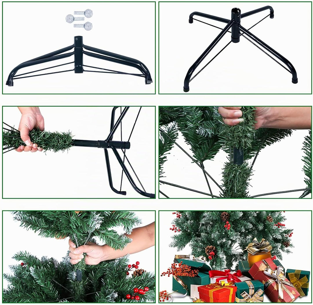 himaly Weihnachtsbaum künstlich 150 cm mit Schnee und 12m Lichterkette 240LEDs, Material PVC/PE, 450