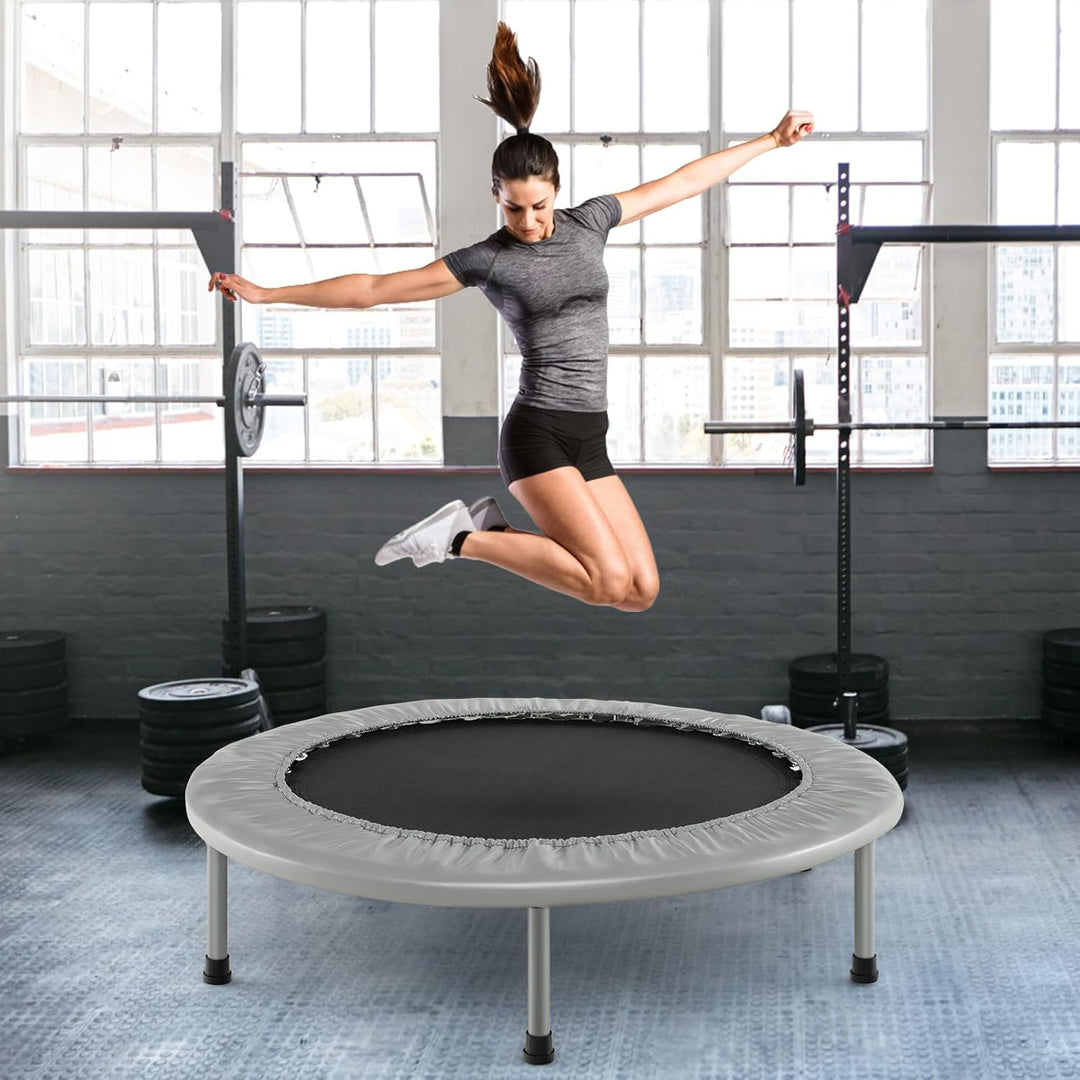 GYMAX Ø97 cm Mini Trampolin klappbar, Fitness Trampolin für Erwachsene & Kinder, Gartentrampolin bis