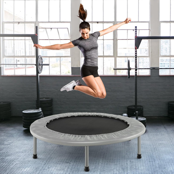 GYMAX Ø97 cm Mini Trampolin klappbar, Fitness Trampolin für Erwachsene & Kinder, Gartentrampolin bis
