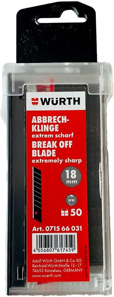 Würth 50x Abbrechklinge 18mm extrem scharf schwarz Schiebespender