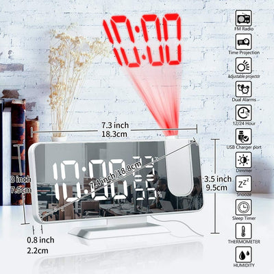 YUNYODA Projektionswecker, digitaler LED-Wecker mit Spiegelfläche, USB-Ladeanschluss, Wiederholung,