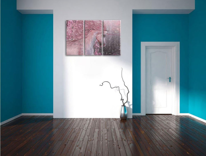 Pixxprint Einhorn als Leinwandbild/Grösse: 3 Teilig (120x80 cm) cm/Wandbild/Kunstdruck/fertig bespan