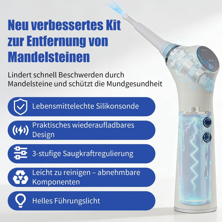 Mandelsteinentferner Set 3-in-1, Einfaches Tonsillenstein Entfernen + 32 Mundreinigungsfingerhandsch