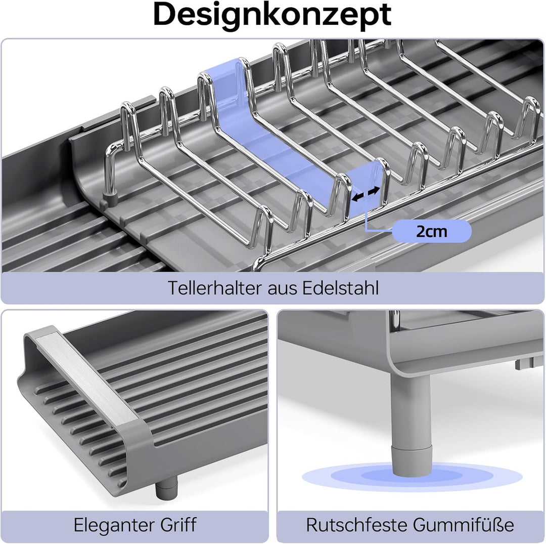 KINGRACK Kleines Abtropfgestell | Ausziehbar, Edelstahl, Rostfreier Geschirrständer für die Küche Gr