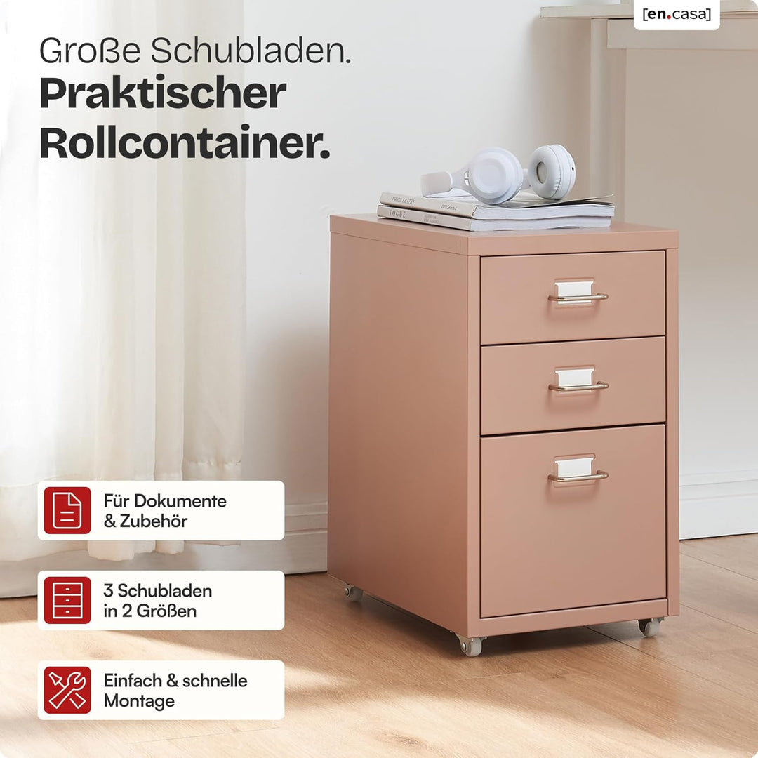 [en.casa] Rollcontainer Kökar Schubladenschrank Metall Aktenschrank mit 3 Schubladen Bürowagen mit R