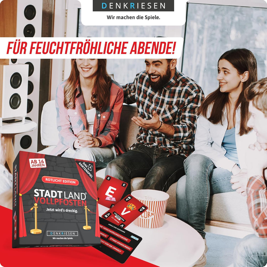 DENKRIESEN - Stadt Land Vollpfosten® – Das Kartenspiel - Rotlicht Edition - 'Jetzt wird's dreckig.'