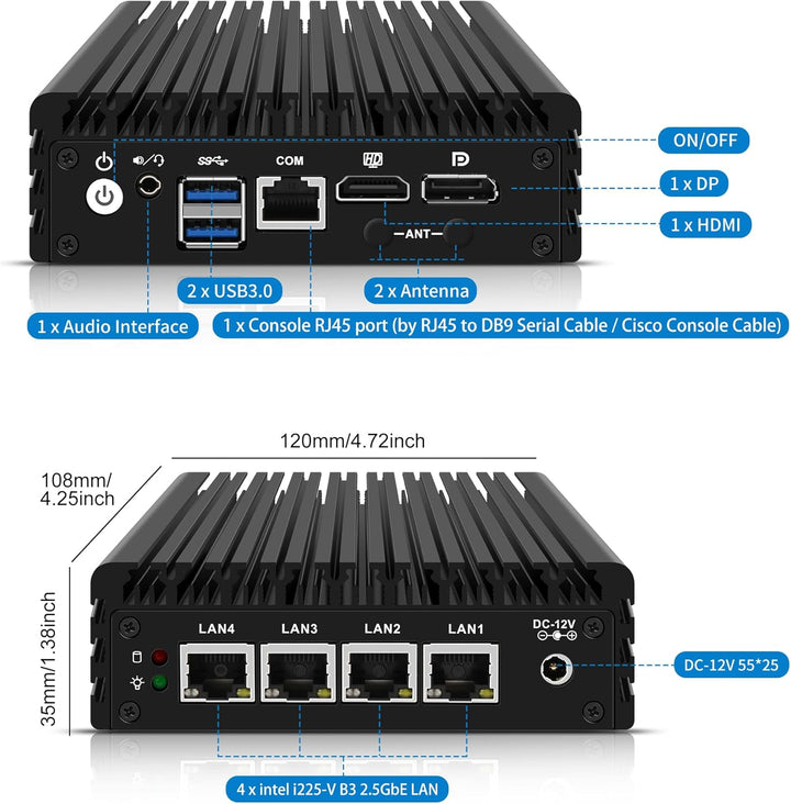 CWWK Mini PC Firewall Micro Appliance, Pentium J3710, 4 Port i225 2.5GbE LAN, OPNsense Hardware Mini