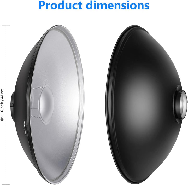 NEEWER 16"/41cm Aluminium Standard Reflektor Beauty Dish mit weissem Diffusor Socke kompatibel mit B