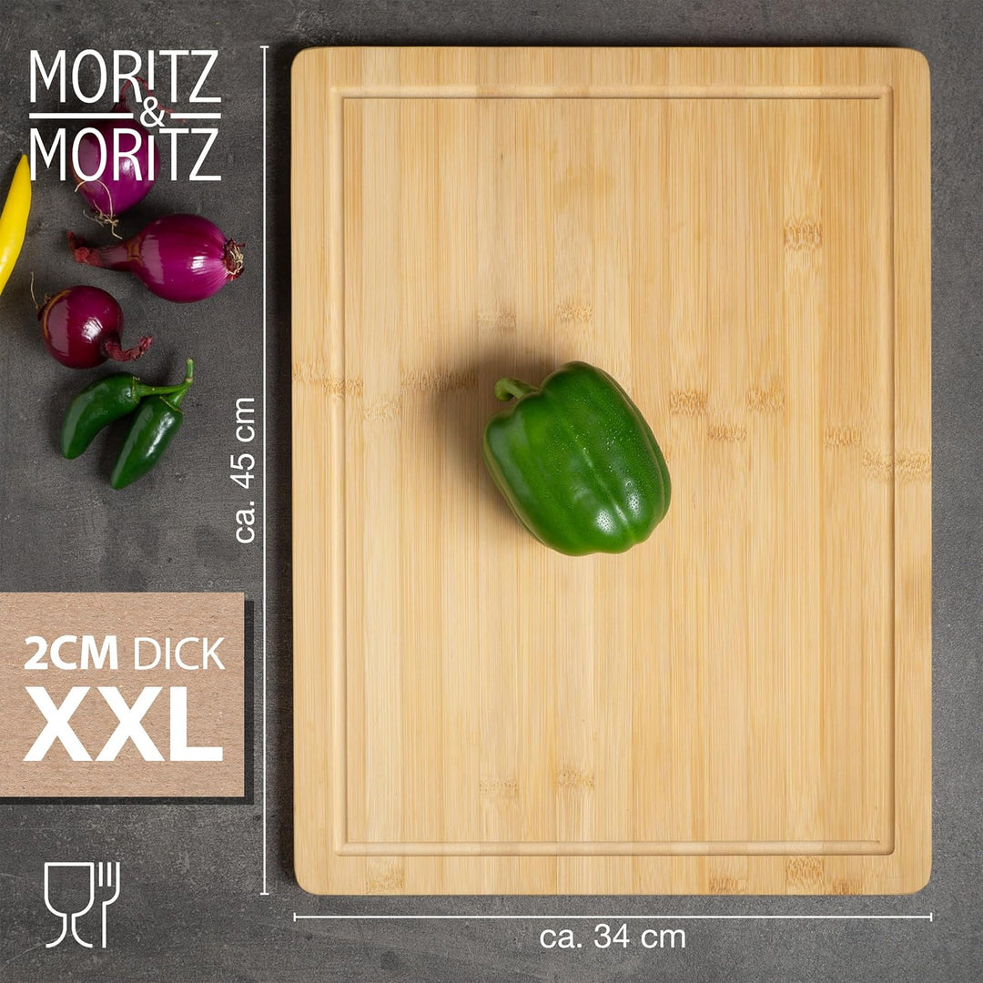 Moritz & Moritz XXL Schneidebrett Bambus Gross - 45 x 34 x 2 cm - Bambus Holzbrett mit Saftrille - Z