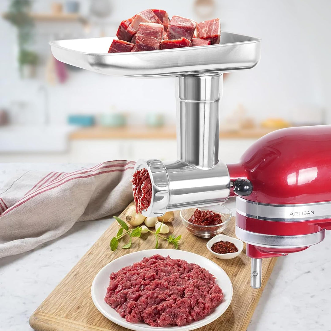 Edelstahl Fleischwolf für KitchenAid Mixer, Fleischwolfaufsatz für Kitchenaid Standmixer, spülmaschi