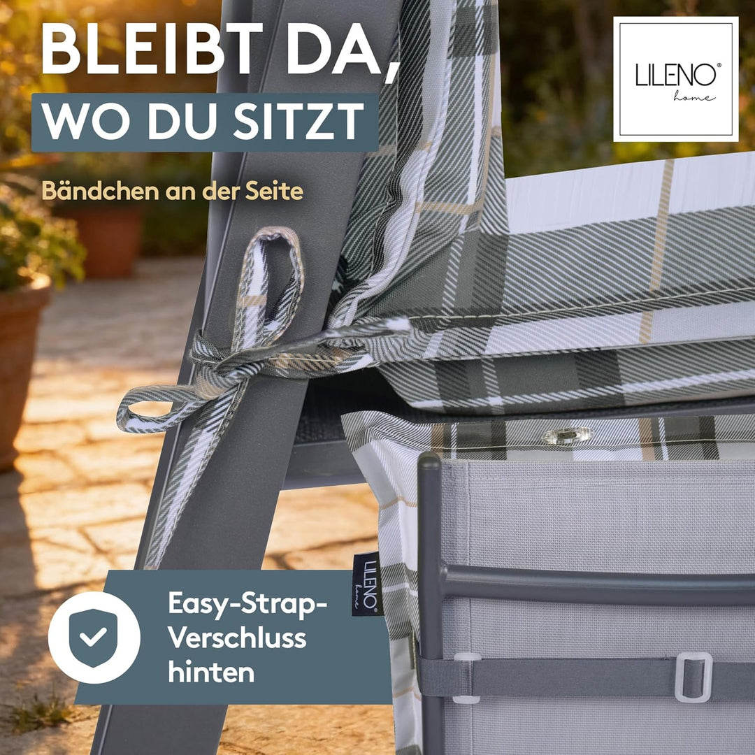LILENO HOME Gartenstuhl Auflagen als [2er Set - Niedriglehner] in Karo Grau Y - Bequeme Liegen als S