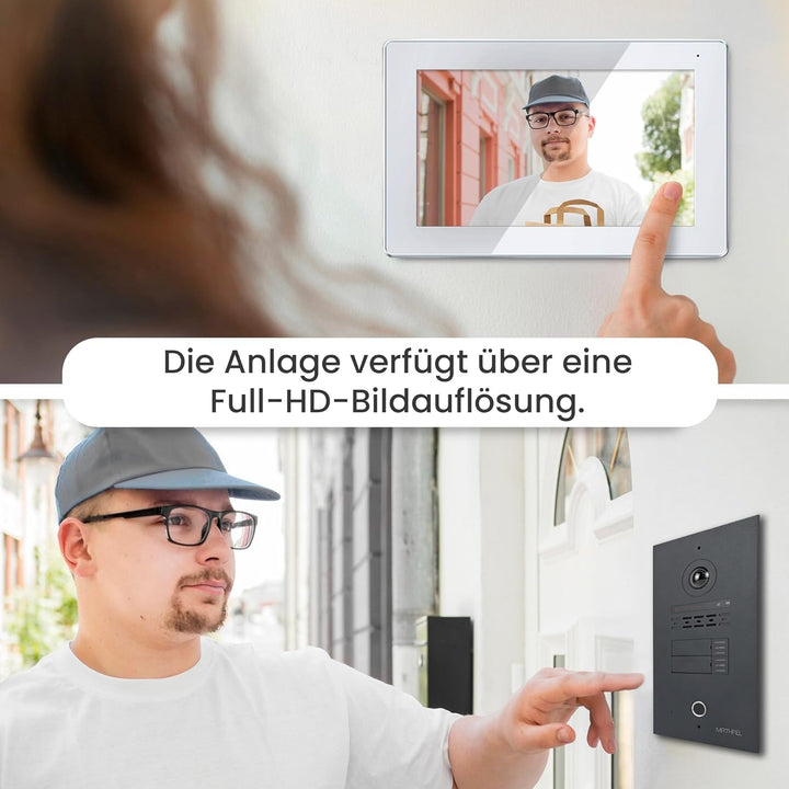 MATHFEL 2 Familienhaus 2 Draht Bus WLAN Video-Türsprechanlage, 10 Zoll Monitor mit Full HD 2 Megapix