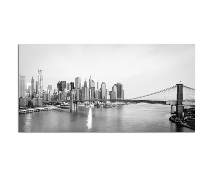 120x60cm - Fotodruck auf Leinwand und Rahmen New York Brooklyn Bridge Skyline - Leinwandbild auf Kei