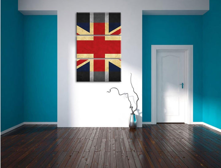 Pixxprint Landesflagge von England schwarz/weiss 3-Teiler Leinwandbild 120x80 Bild auf Leinwand