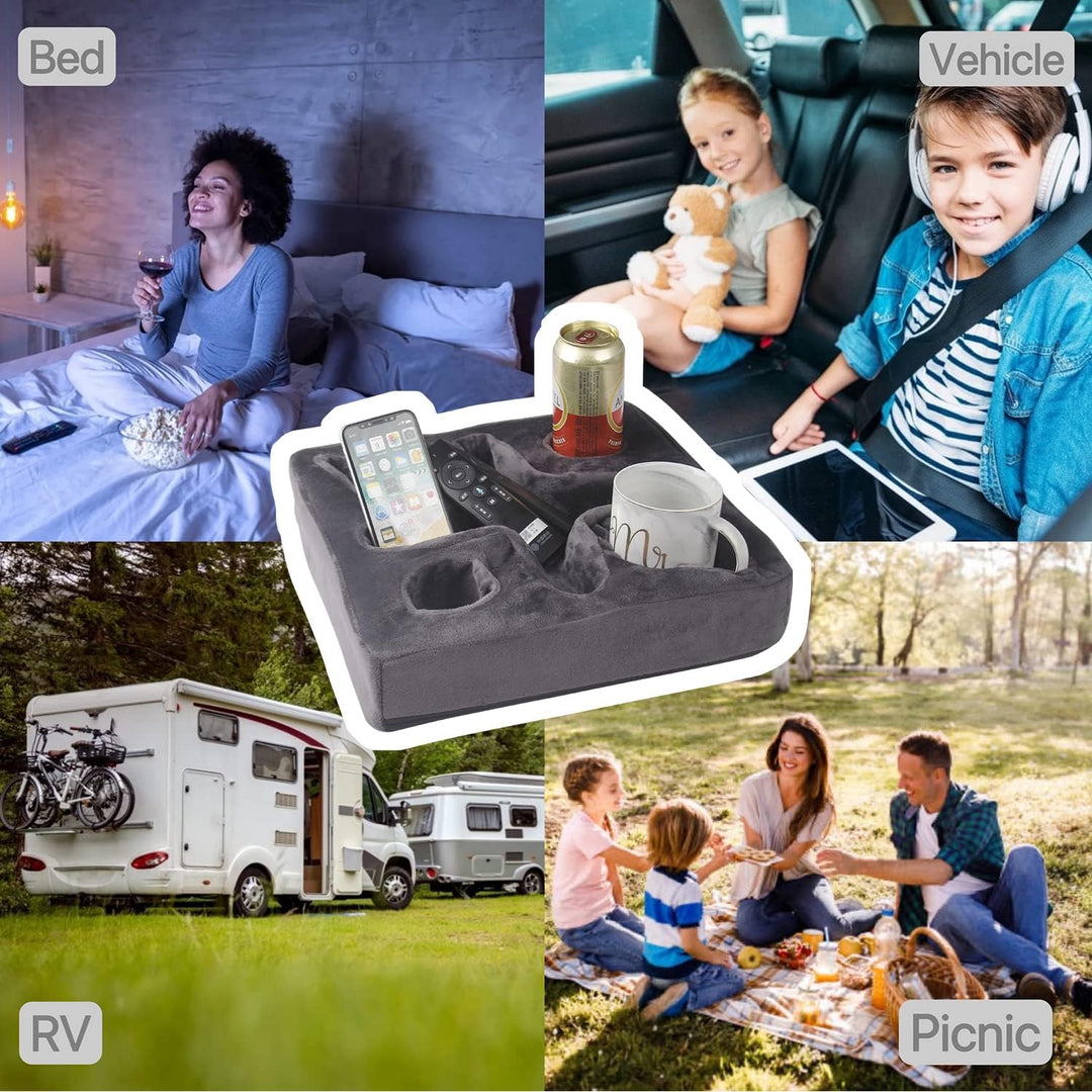 Couch- und Bett-Becherhalter, Kissen, Sofa-Erfrischungstablett für Getränke/Fernbedienung/Snack-Halt