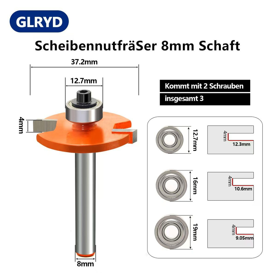 ScheibennutfräSer 8mm Schaft, 4mm Schnitttiefe Nutfräser, mit 2 Einstellbaren Lager, Fräser für Ober