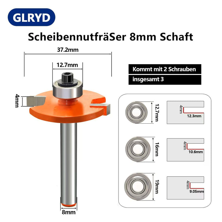 ScheibennutfräSer 8mm Schaft, 4mm Schnitttiefe Nutfräser, mit 2 Einstellbaren Lager, Fräser für Ober