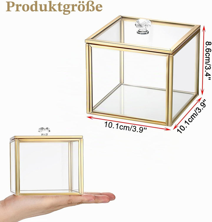 Glas Wattepad Spender Schmuckschatulle mit Glasdeckel Gold Wattestäbchenbehälter Wattepads Behälter