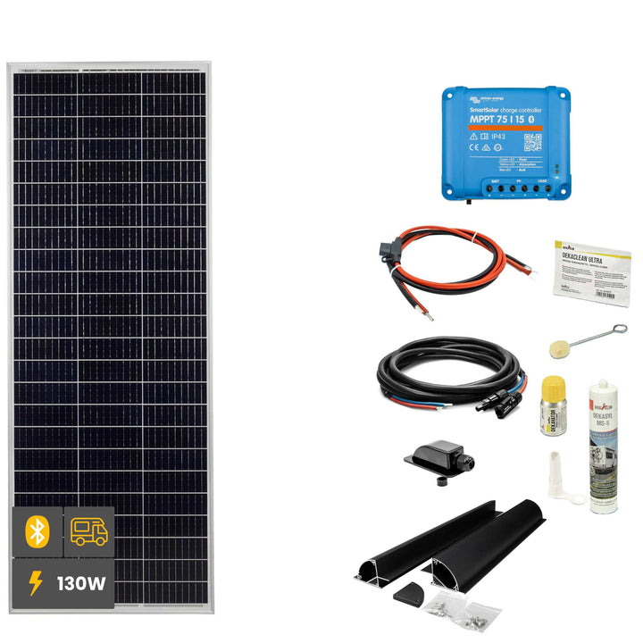 WATTSTUNDE SOLA Mono 130W Wohnmobil Solaranlage Komplett-Set, Victron MPPT Laderegler, Monokristalli