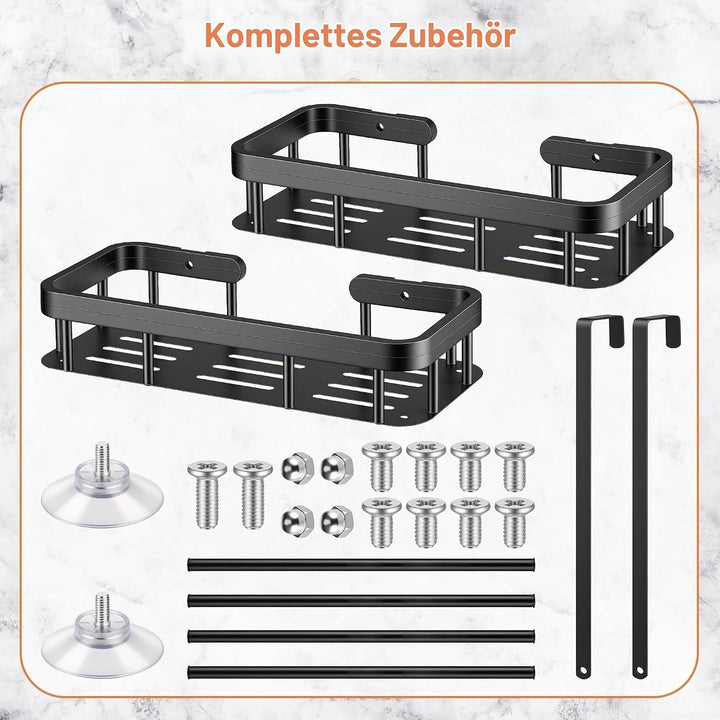 Duschablage zum Hängen, Duschablage Ohne Bohren mit 2 Duschkörben, Duschkorb zum Hängen für Glasdusc