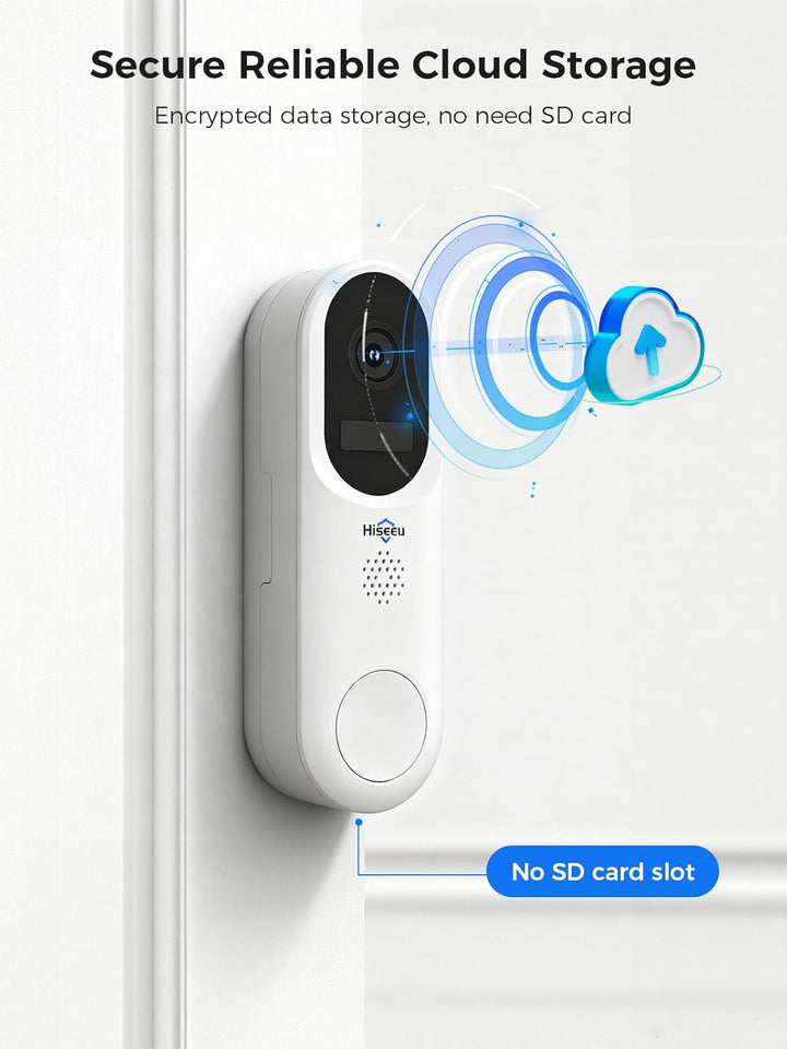 Hiseeu 【2MP+Chime】 Smarte Video Türklingel mit Kamera,1080P Kabellose Video Doorbell mit 2-Wege-Audi