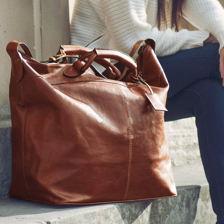 Maxwell Scott - Personalisierte Luxuriöse Reisetasche aus italienischem Leder für Damen mit Schulter