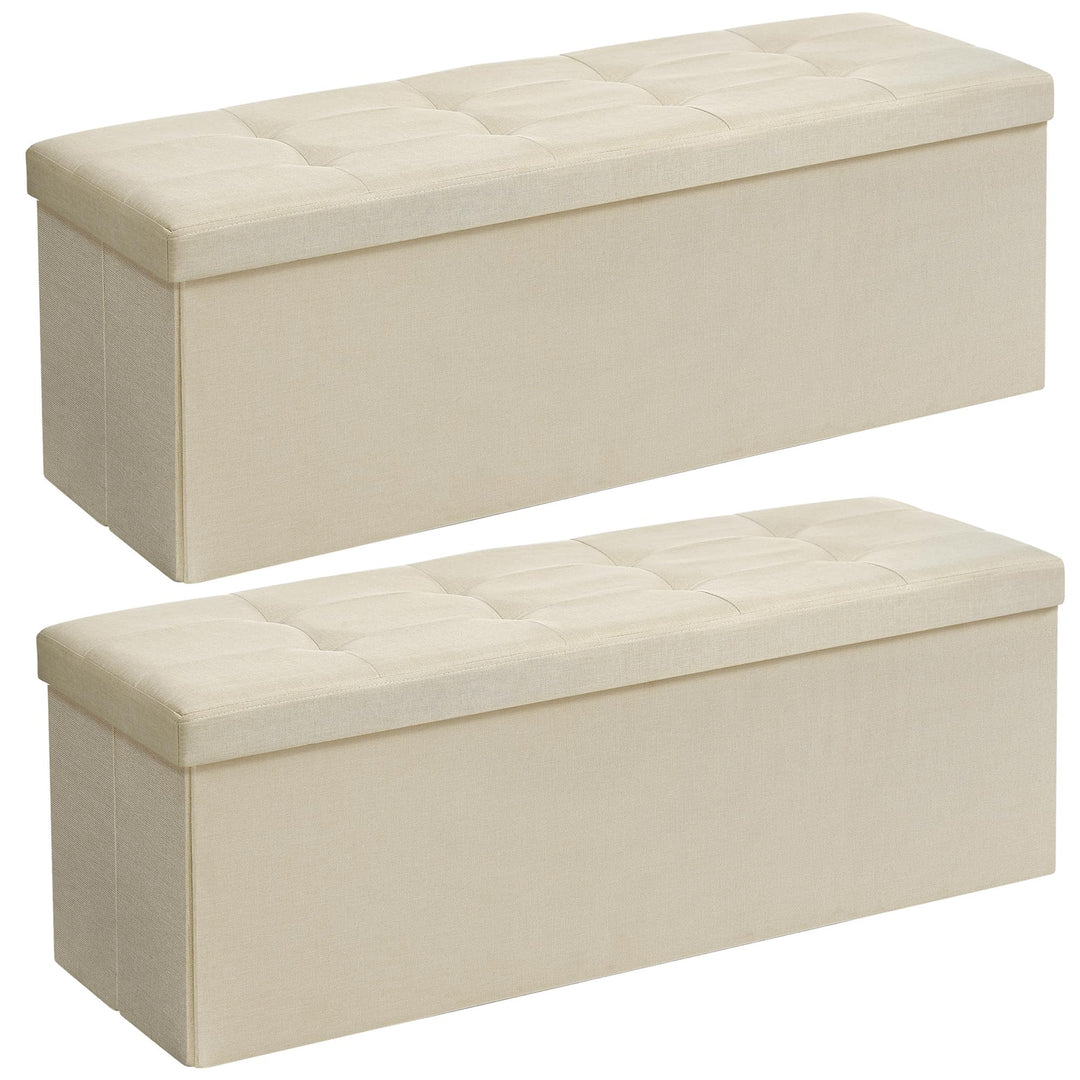 SONGMICS 110 cm Sitzbank mit Stauraum, 2er Set, klappbare Sitztruhe, Aufbewahrungsbox, Fussbank, bei