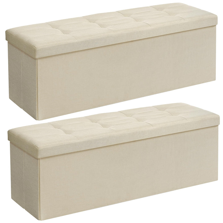 SONGMICS 110 cm Sitzbank mit Stauraum, 2er Set, klappbare Sitztruhe, Aufbewahrungsbox, Fussbank, bei