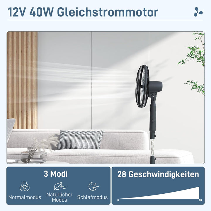HOMCOM Standventilator leise mit Fernbedienung, LED-Anzeige, Höhenverstellbar Ventilator mit 3 Modi,
