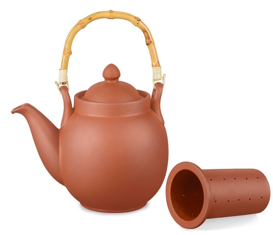 Ton Teekanne Tenno 1,6 Liter mit Tonsieb und Bambushenkel. Handgefertigt, Original Aricola®