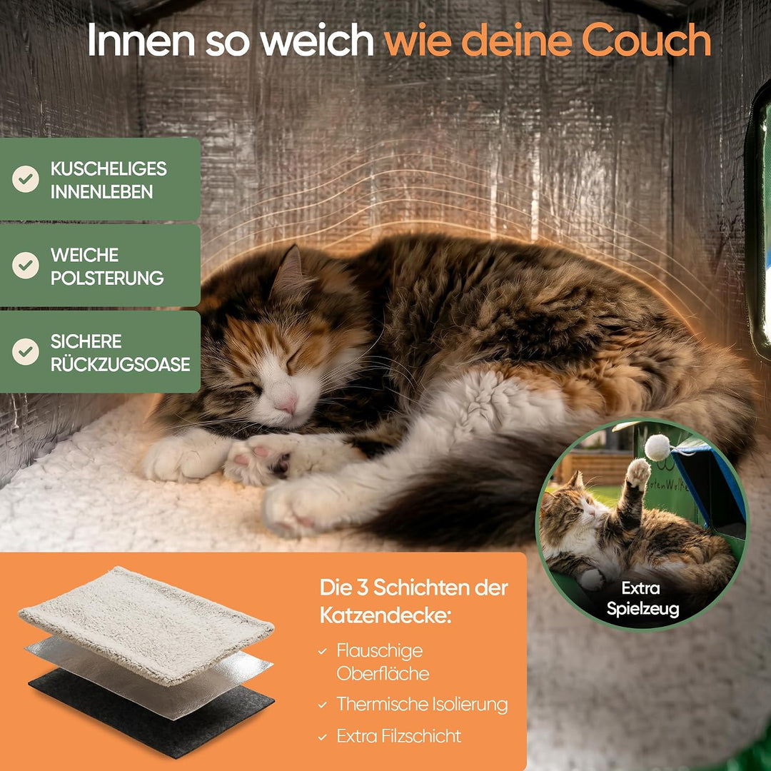 Katzenhaus Outdoor Winterfest Isoliert | Inkl. selbstheizender Katzendecke, 100% wasserdichte Katzen