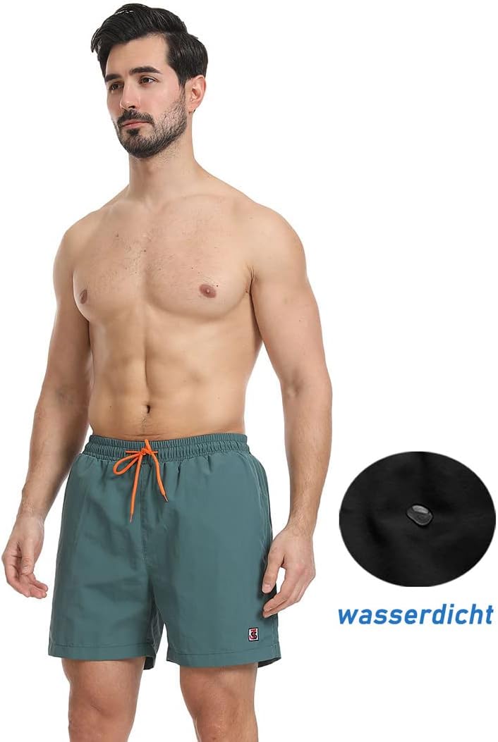 JustSun Badehose Herren Schnelltrocknend Boardshorts mit Mesh-Futter und Verstellbarem Tunnelzug S G
