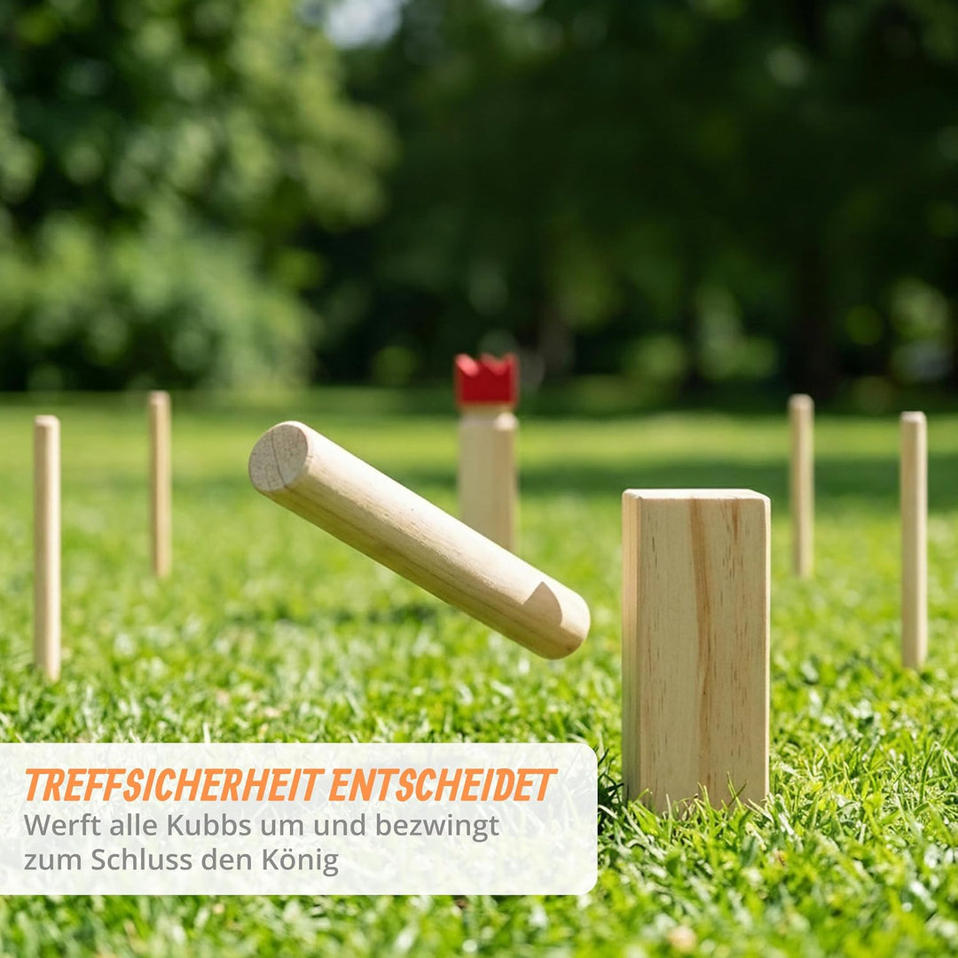 Relaxdays Wikinger Wurfspiel aus Kiefernholz, Natur Kubb Wikingerspiel, roter König, gross, Gartensp