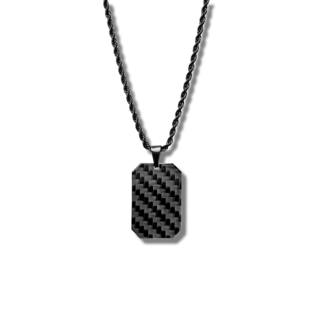 CRBNCNCPT® Kette mit Carbon Fiber Dog Tag Anhänger | Schwarze Edelstahlkette | Rope Chain | Edle Män
