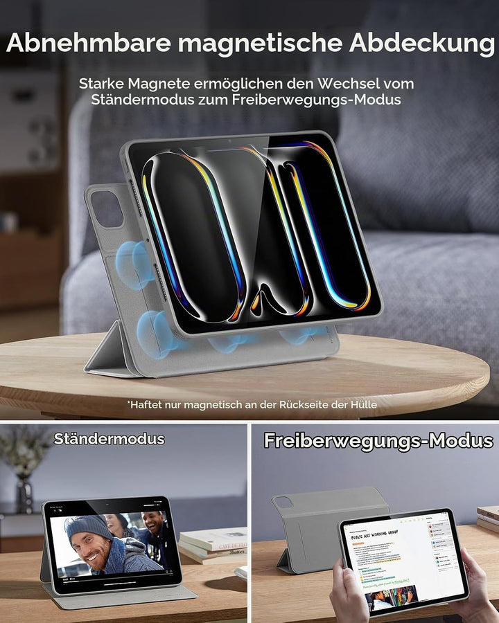 ESR für iPad Pro 11 Zoll Hülle M4 (2024) mit Stifthalter, Abnehmbarer Magnetabdeckung, vertikalem St