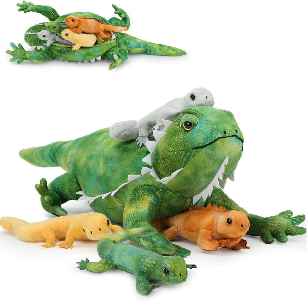 MorisMos eidechsen 67cm lang Riesen Eidechse Kuscheltier mit 4 Babys im Bauch, Grün Gross PlüschEide