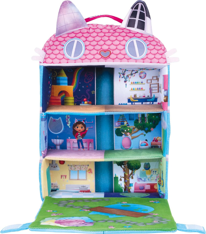 Schmidt Spiele 42804 Gabby's Dollhouse, Puppenhaus mit 3 Figuren und Lift, 41 cm Plüschfigur