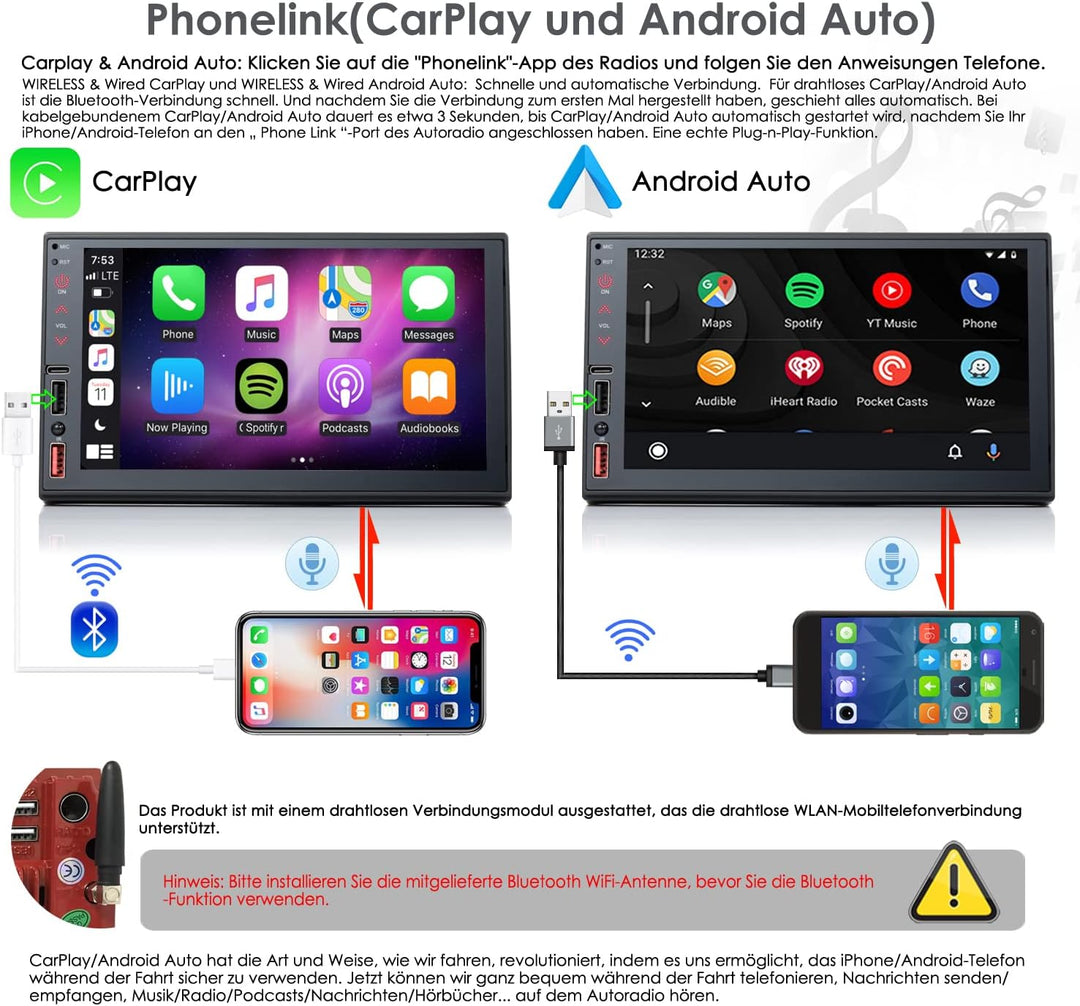 Doppel Din Autoradio mit Wireless CarPlay & Wireless Android Auto, Autoradio Bluetooth, Autoradio mi