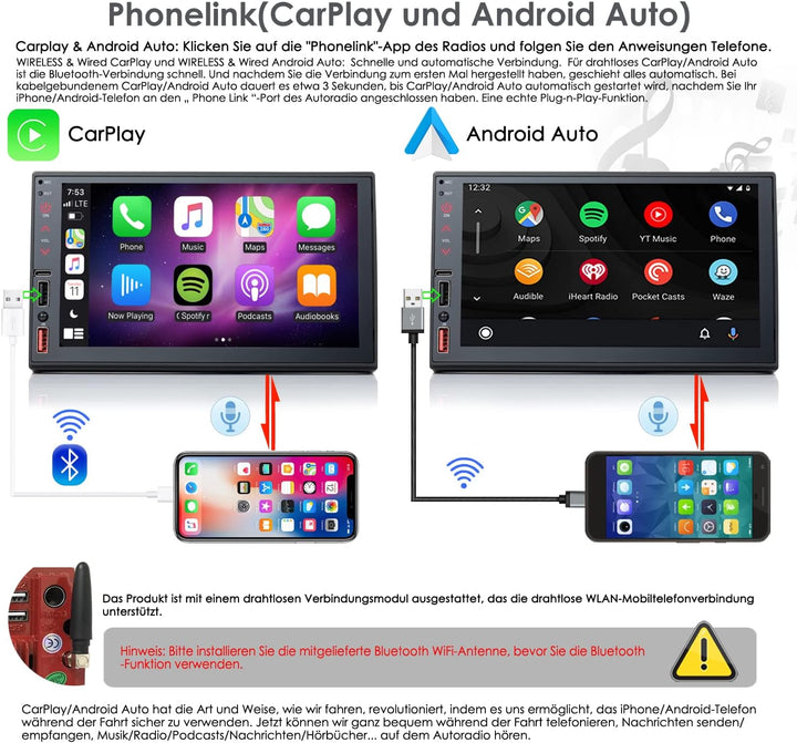 Doppel Din Autoradio mit Wireless CarPlay & Wireless Android Auto, Autoradio Bluetooth, Autoradio mi