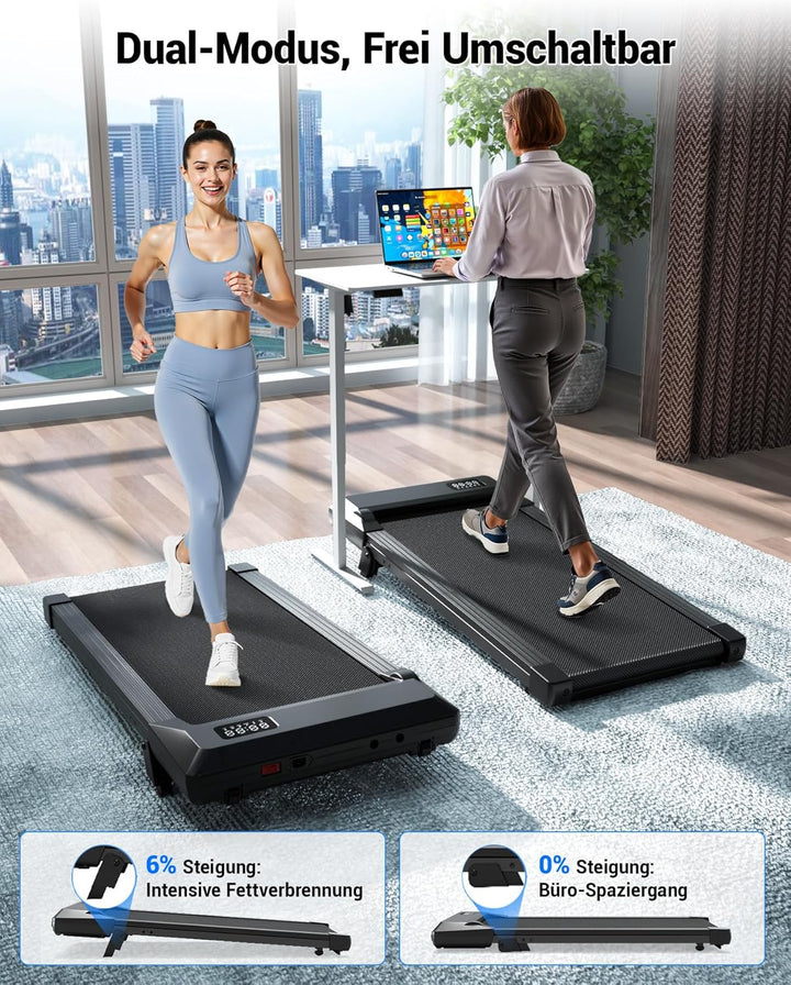 DeerRun Walking Pad mit 6% Steigung, Laufband für Zuhause und Home Office mit App, LED Anzeige und F