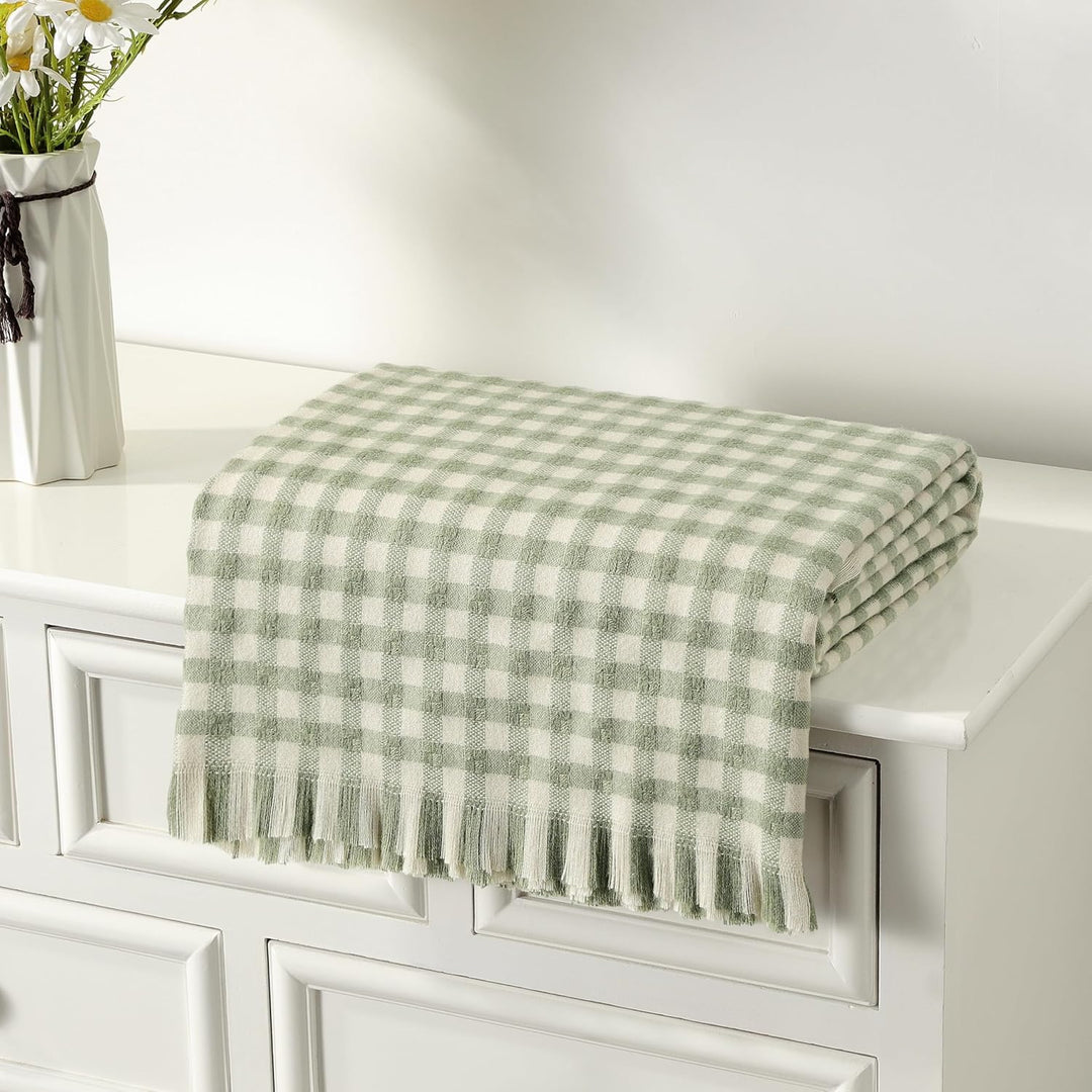 CREVENT Landhaus-Stil Boho Strickdecke für Couch Sofa Sessel Bett Wohnzimmer Dekoration, Weich Warm
