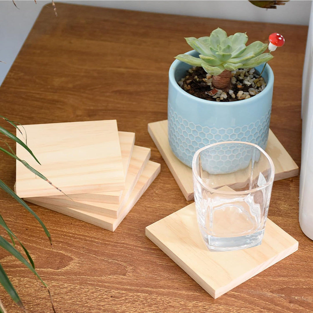 Unlackierte quadratische Holzblöcke zum Basteln, 10 x 10 x 1,5 cm, blanko, Kiefernholzbretter für Ho