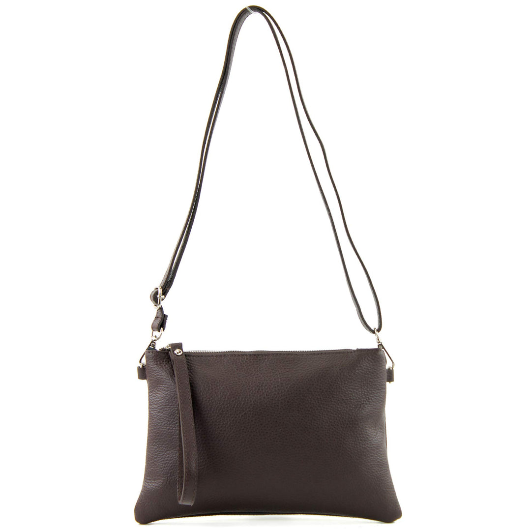 modamoda de - T186 - ital. Clutch Umhängetasche Leder Medium Dark Chocolate, Dark Chocolate
